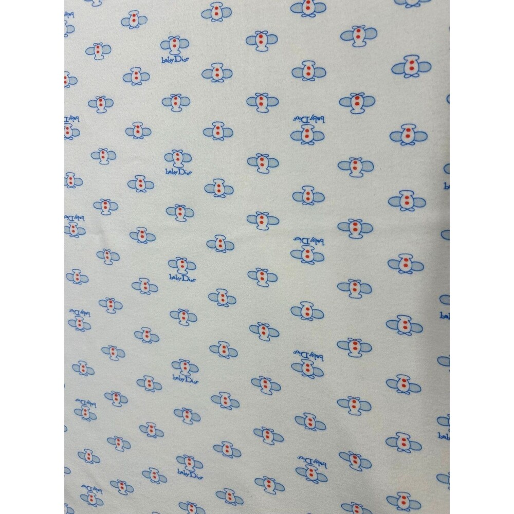 Vintage Baby Dior Soft Airplane Blanket Blue Satin Trim Receiving Blanket 2 PLY